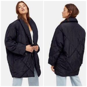Free People Oversized Black Quilted Jacket